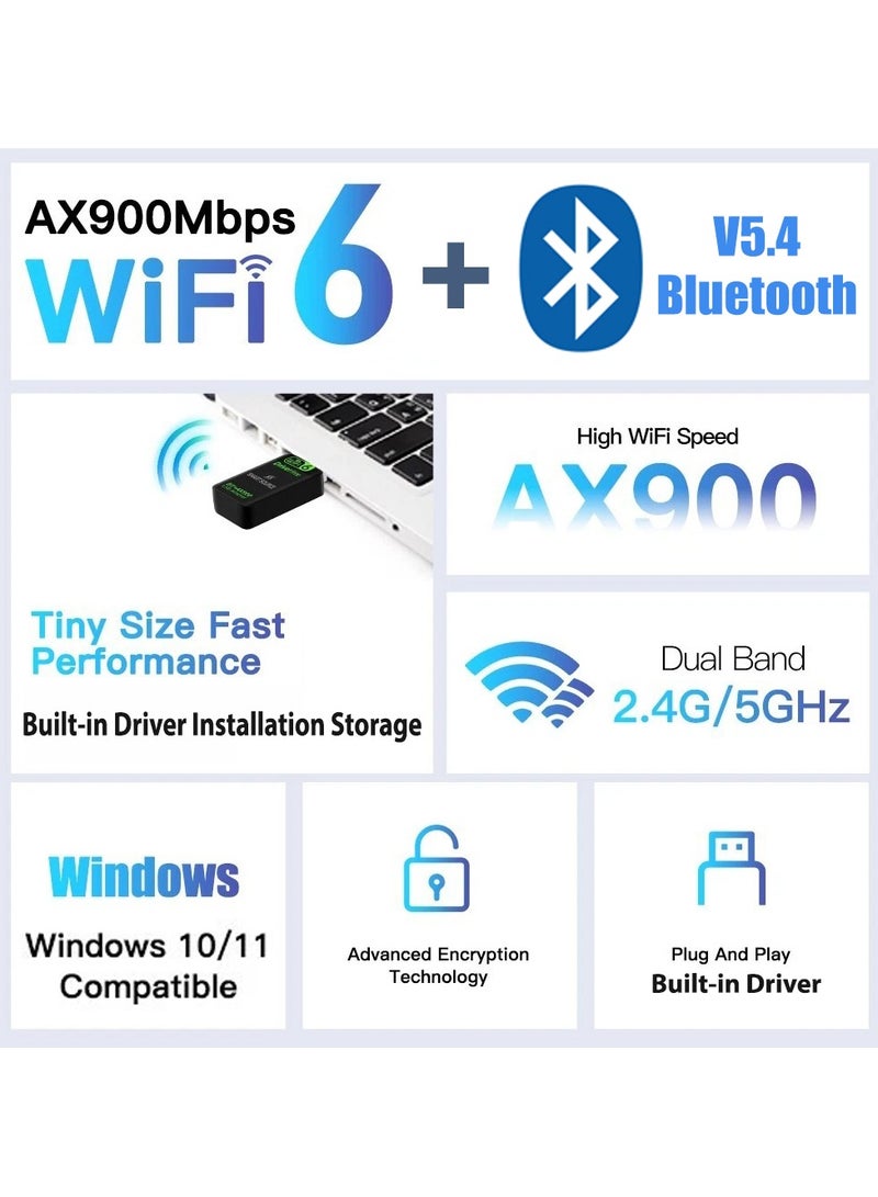SMART SOURCE WiFi 6 USB Adapter AX900 | High Speed Wireless USB WiFi Dongle With Bluetooth 5.4 For PC Laptop | Dual Band 2.4GHz 5GHz | Fast Stable Internet USB Adapter - Image 2